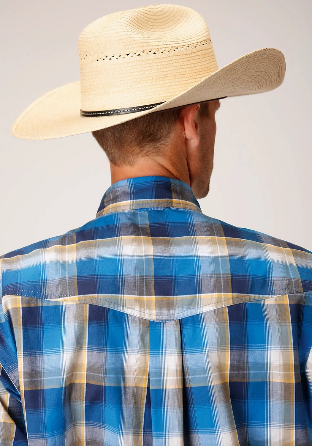 Roper Mens Clear Sky Plaid Blue 100% Cotton L/S Shirt Lace Accent