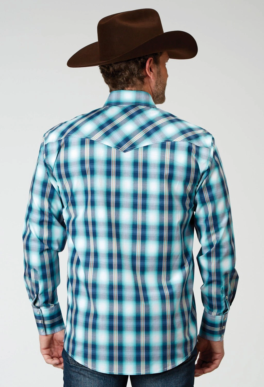 Quality Look Breathable fabric Roper Mens Cool Breeze Plaid Blue 100% Cotton L/S Shirt