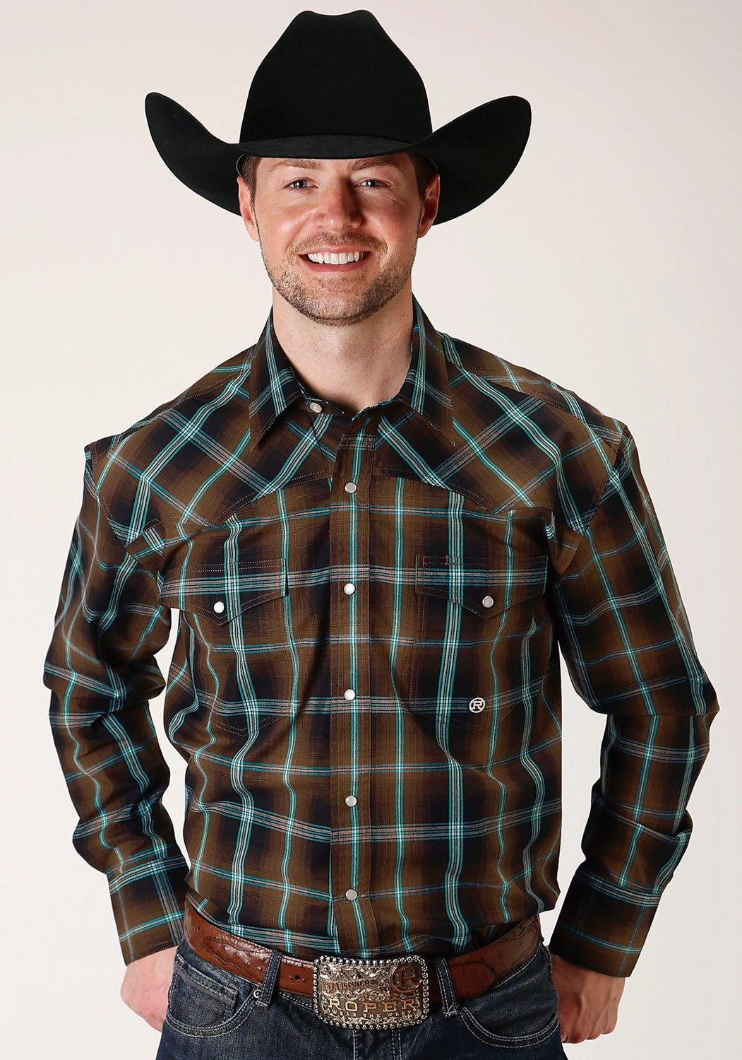 Roper Mens Dark Chocolate 100% Cotton Plaid L/S Tall Shirt EasyCare Fabric Unisex Choice