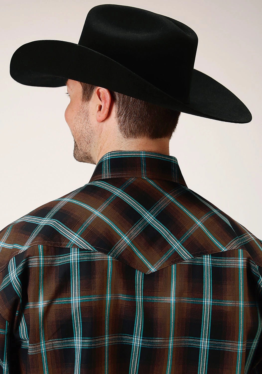 Roper Mens Dark Chocolate 100% Cotton Plaid L/S Tall Shirt Smart Design Comfy Look
