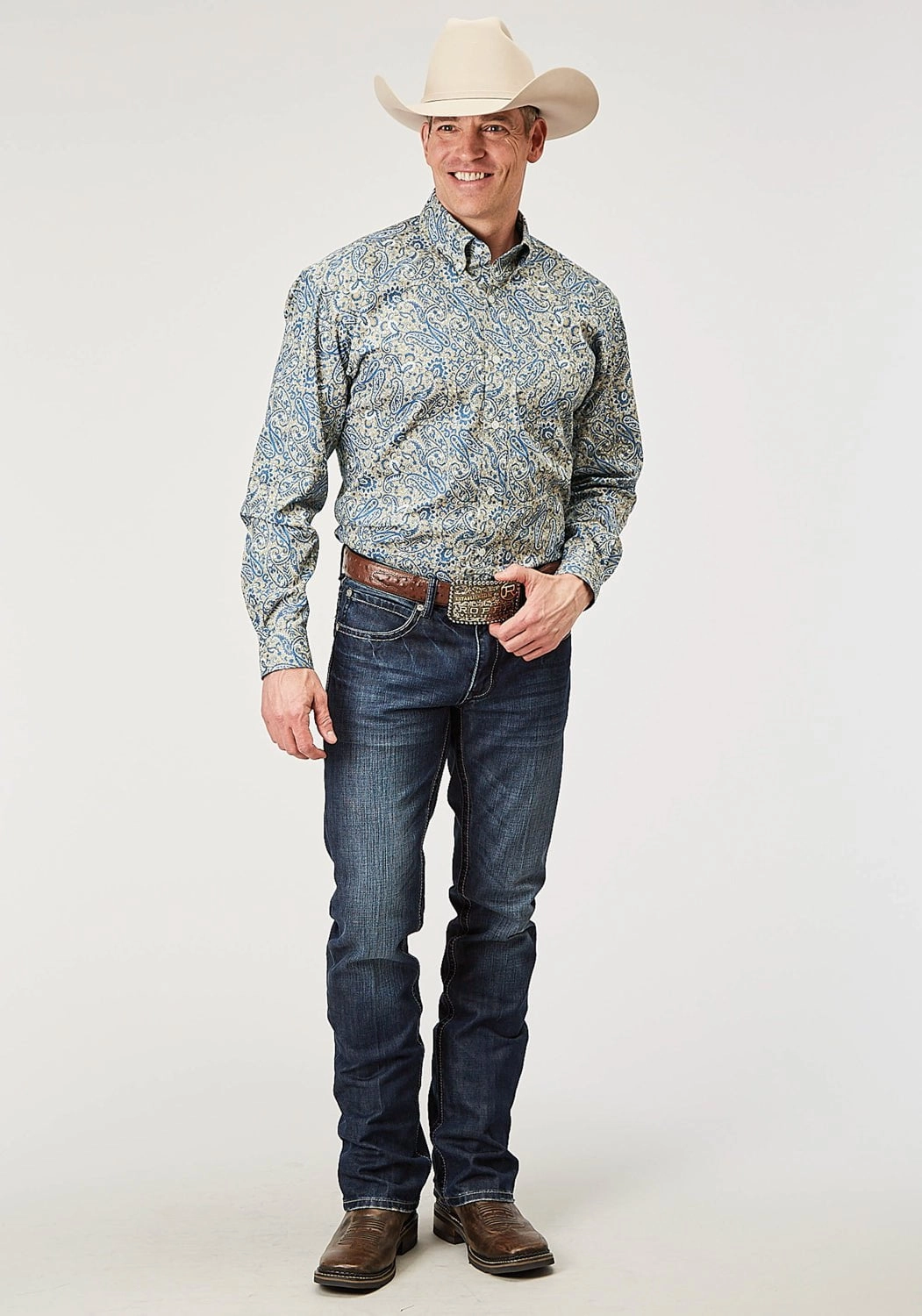 Social Meetup Roper Mens Delft Paisley Blue 100% Cotton L/S Shirt