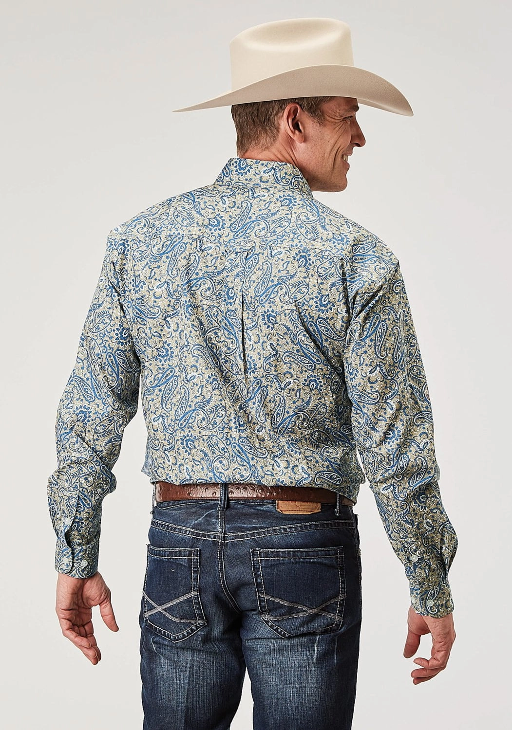 Work Appropriate Roper Mens Delft Paisley Blue 100% Cotton L/S Shirt