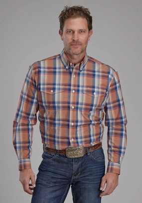 Roper Mens Falling Leaves Plaid Multi-Color 100% Cotton Btn L/S Shirt Sun Protection Roper Mens Falling Leaves Plaid Multi-Color 100% Cotton Btn L/S Shirt Winter Layering Chilly Day Wear
