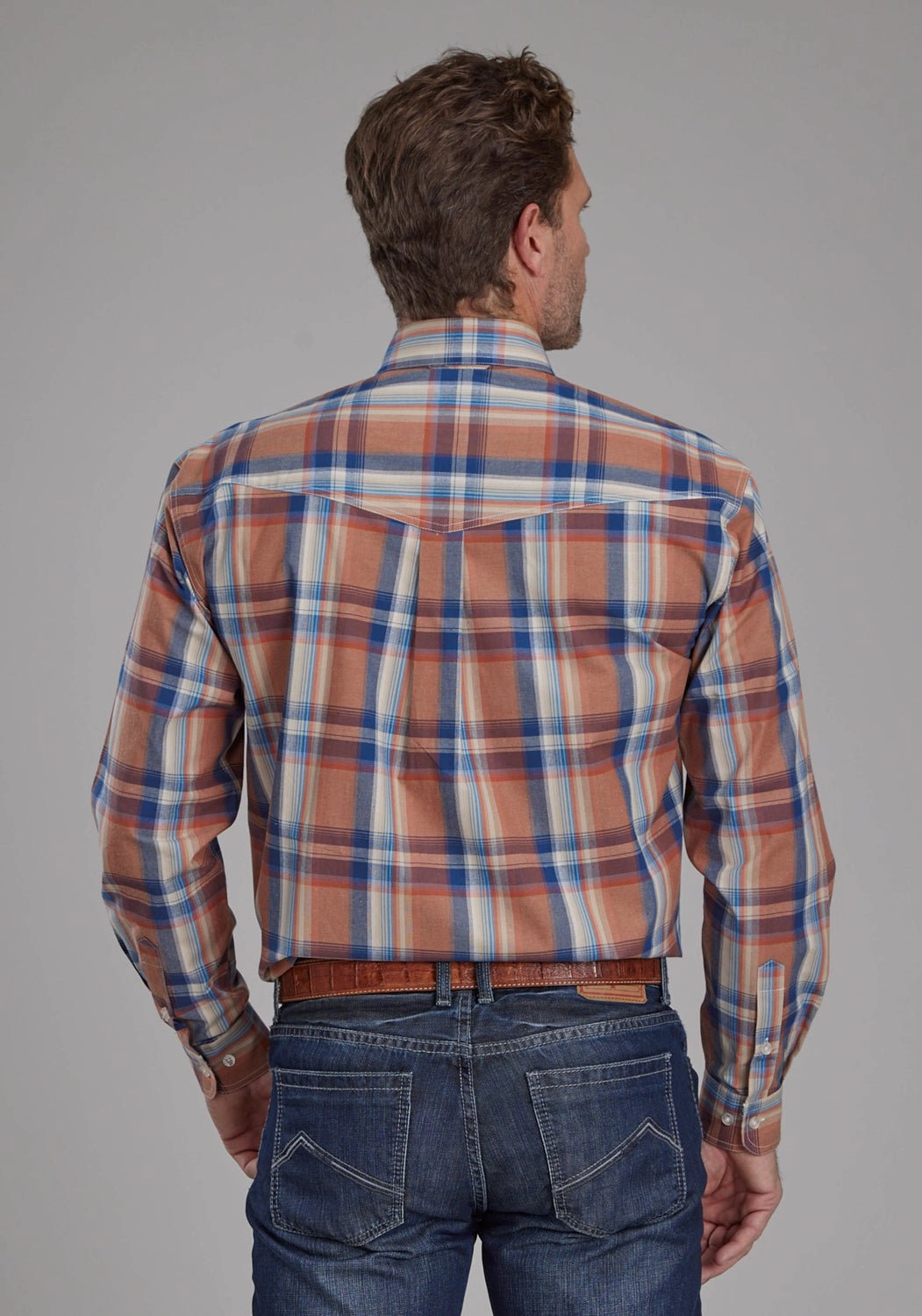 Tailored Fit Roper Mens Falling Leaves Plaid Multi-Color 100% Cotton Btn L/S Shirt