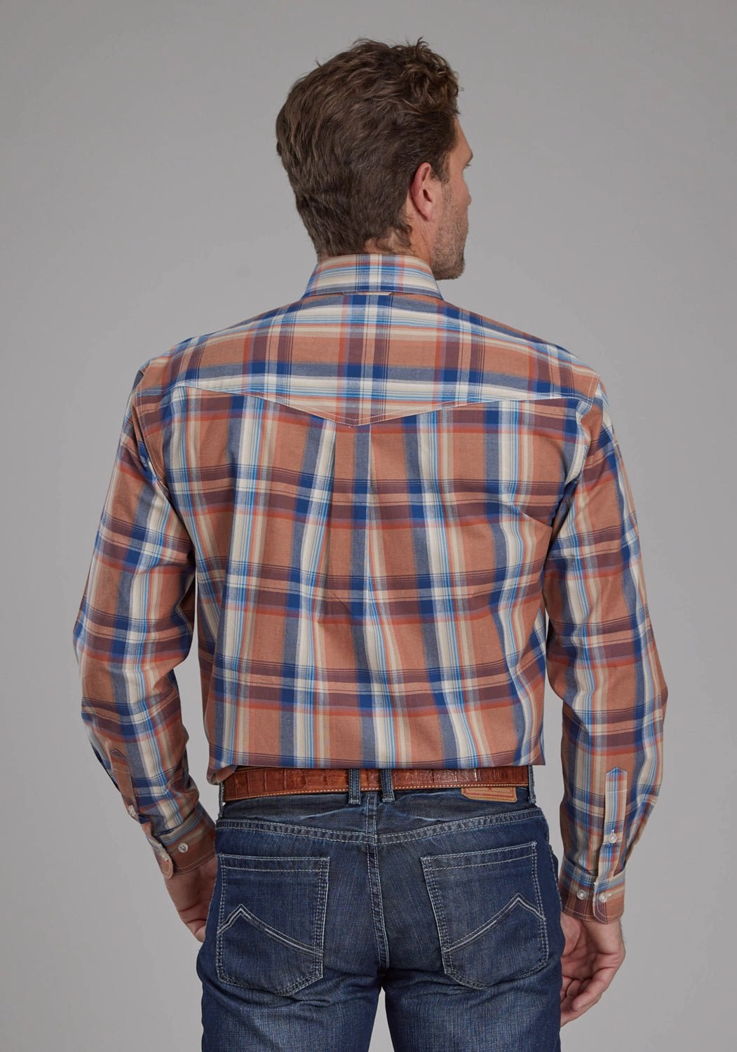 Roper Mens Falling Leaves Plaid Multi-Color 100% Cotton Btn L/S Shirt Round Collar Mature Elegance