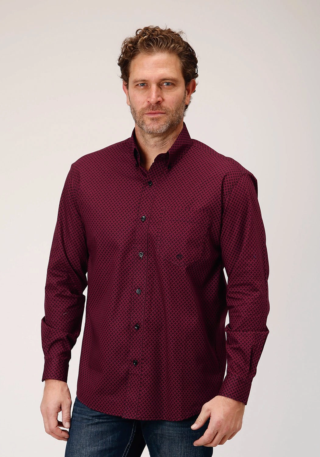 Roper Mens Four Leaf Foulard Red 100% Cotton L/S Shirt Chic Ensemble