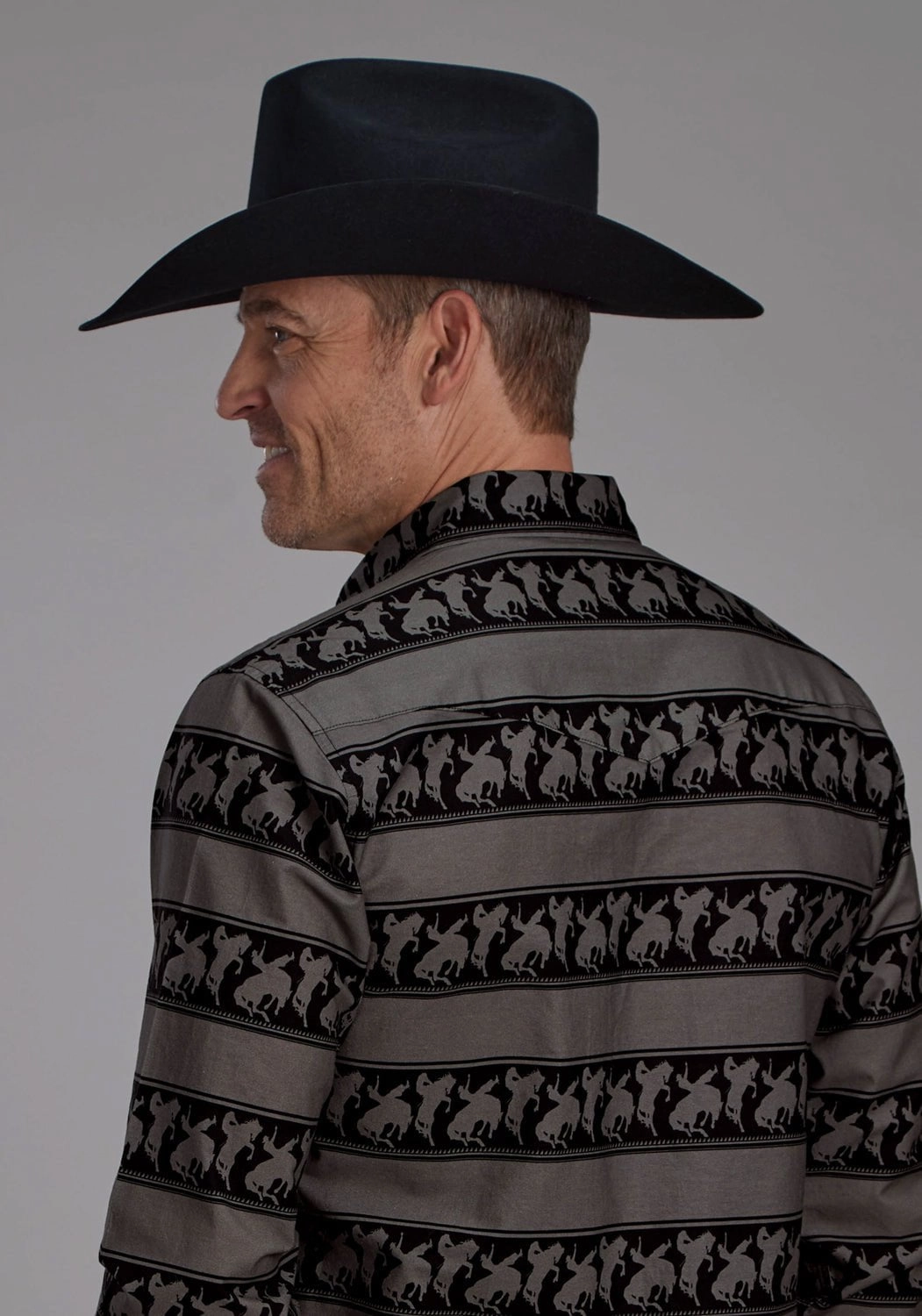 Roper Mens Horizontal Rodeo Stripe Black 100% Cotton L/S Shirt High-End Finish