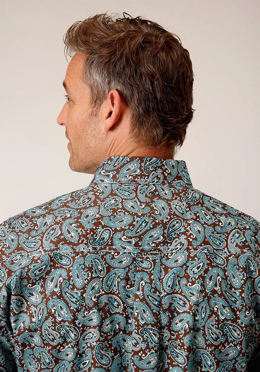 Chic Look Flexible Mobility Roper Mens Mine Paisley Turquoise 100% Cotton L/S Shirt