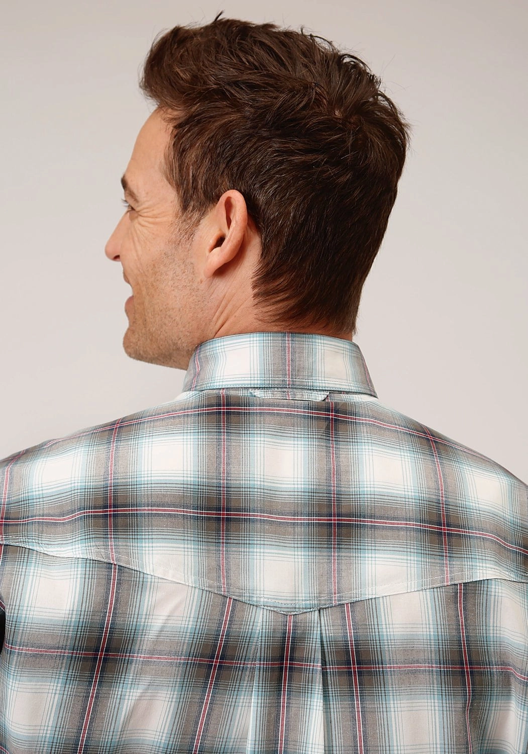 Comfy Wear UV Protective Coating Roper Mens Olive Cotton Blend Stretch Plaid BD L/S Button Shirt