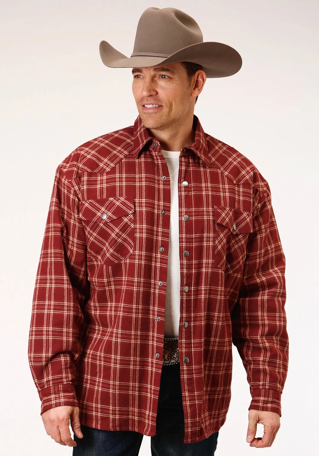 Active Comfort Roper Mens Orange 100% Cotton Sherpa Flannel Plaid L/S Tall Shirt