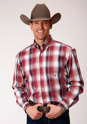 Roper Mens Red 100% Cotton Apple Plaid BD L/S 1 Pocket Shirt Round Collar Roper Mens Red 100% Cotton Apple Plaid BD L/S 1 Pocket Shirt birthday celebration