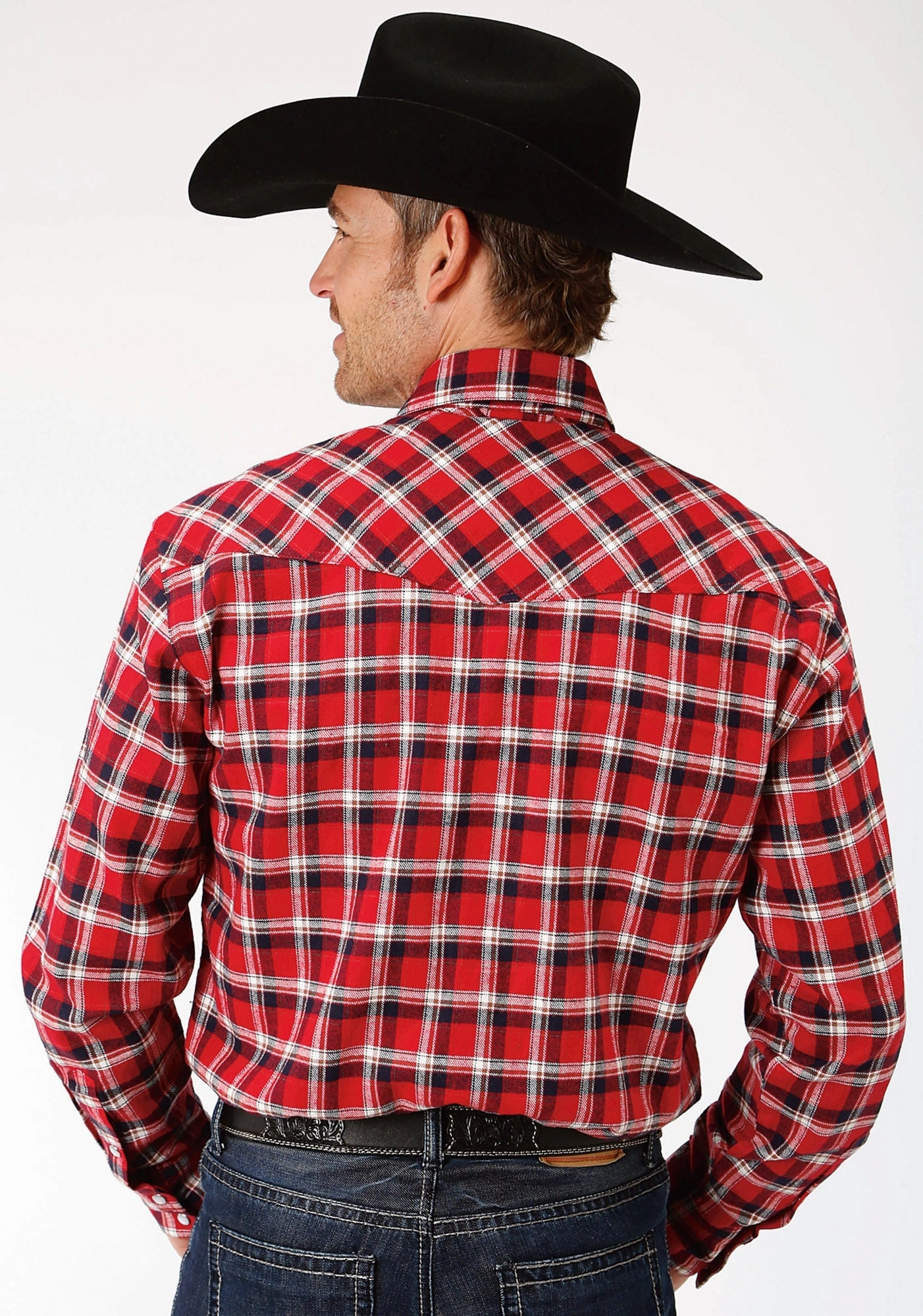 Roper Mens Red/Navy 100% Cotton Plaid Flannel L/S Tall Shirt Poolside Lounge