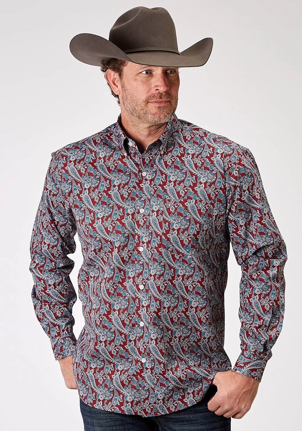 Chic Design Roper Mens Red River Paisley Red 100% Cotton L/S Shirt