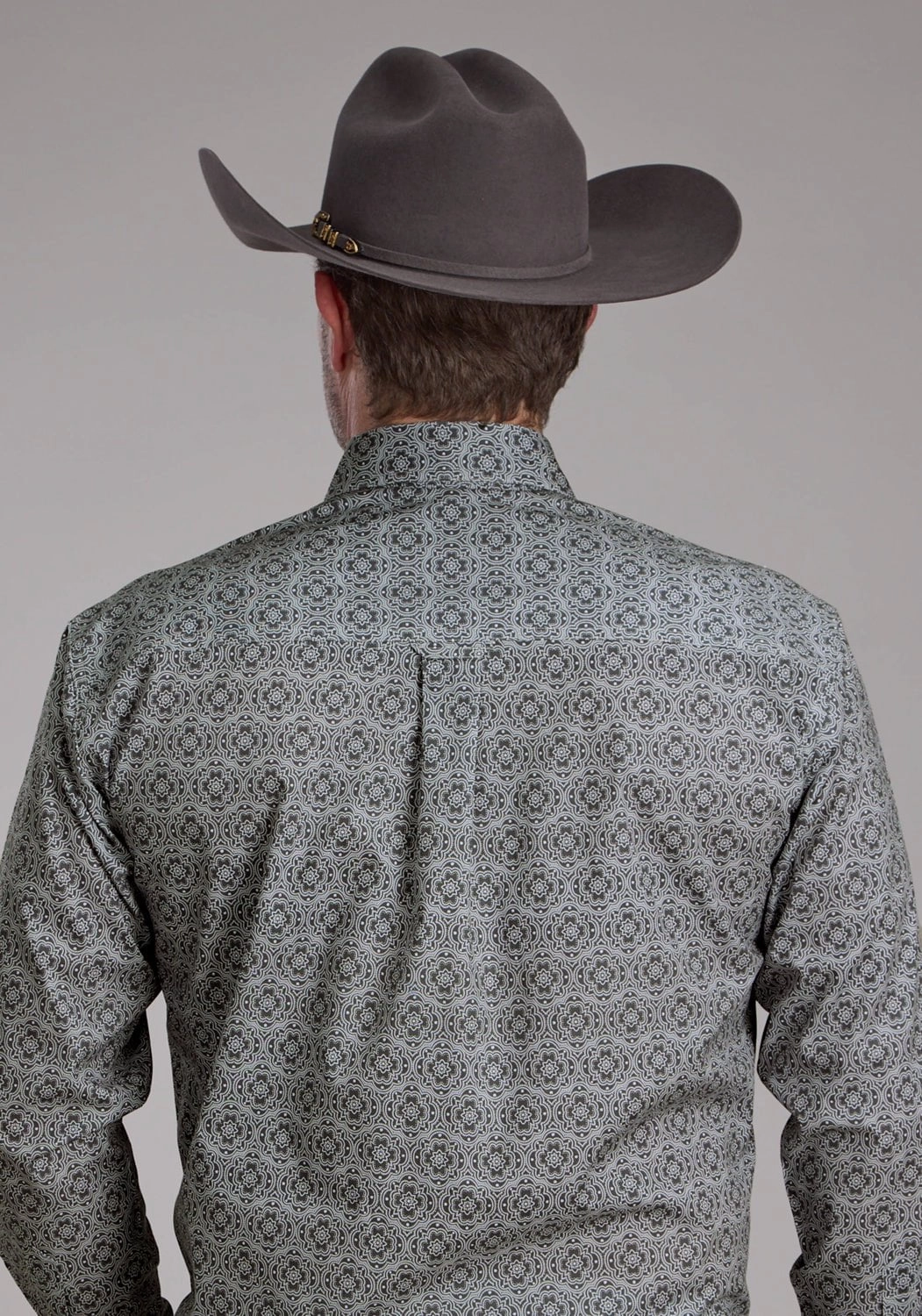 Contemporary Design Roper Mens Stretch Medallion Paisley Grey Cotton Blend 1 Pkt L/S Shirt