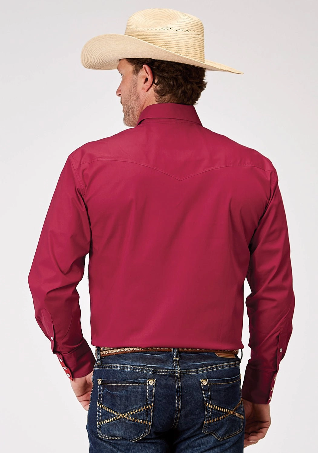 Roper Mens Stretch Poplin Red Cotton Blend L/S Shirt All day wearability Casual Look