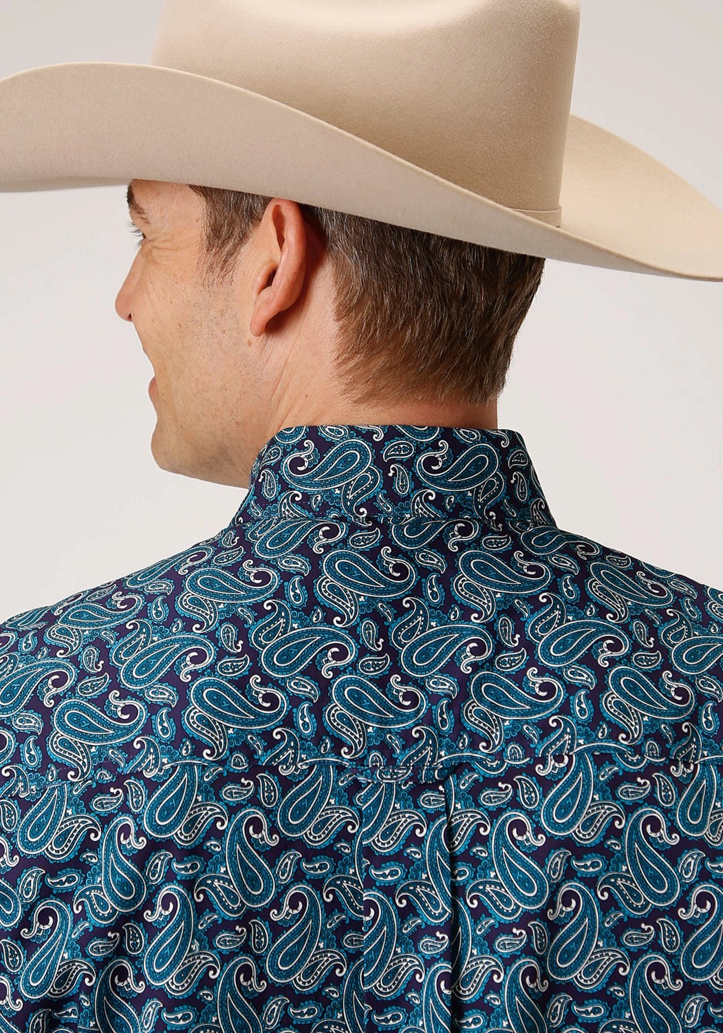 Roper Mens Teal 100% Cotton Purple Sage Paisley BD L/S 1 Pkt Shirt Easy Care Youthful Style