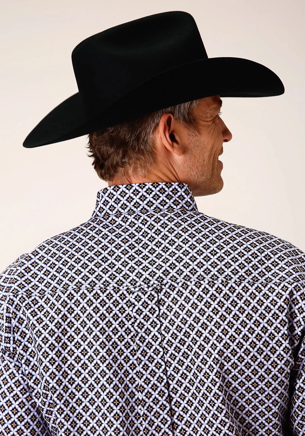 Roper Mens Tile Pattern Foulard Black 100% Cotton L/S Shirt Relaxed Wear Practical Choice