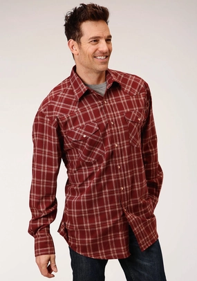 Roper Mens Wine 100% Cotton Unlined Flannel Plaid L/S Shirt Smart Casual Gender Neutral Sophisticated Style Roper Mens Wine 100% Cotton Unlined Flannel Plaid L/S Shirt