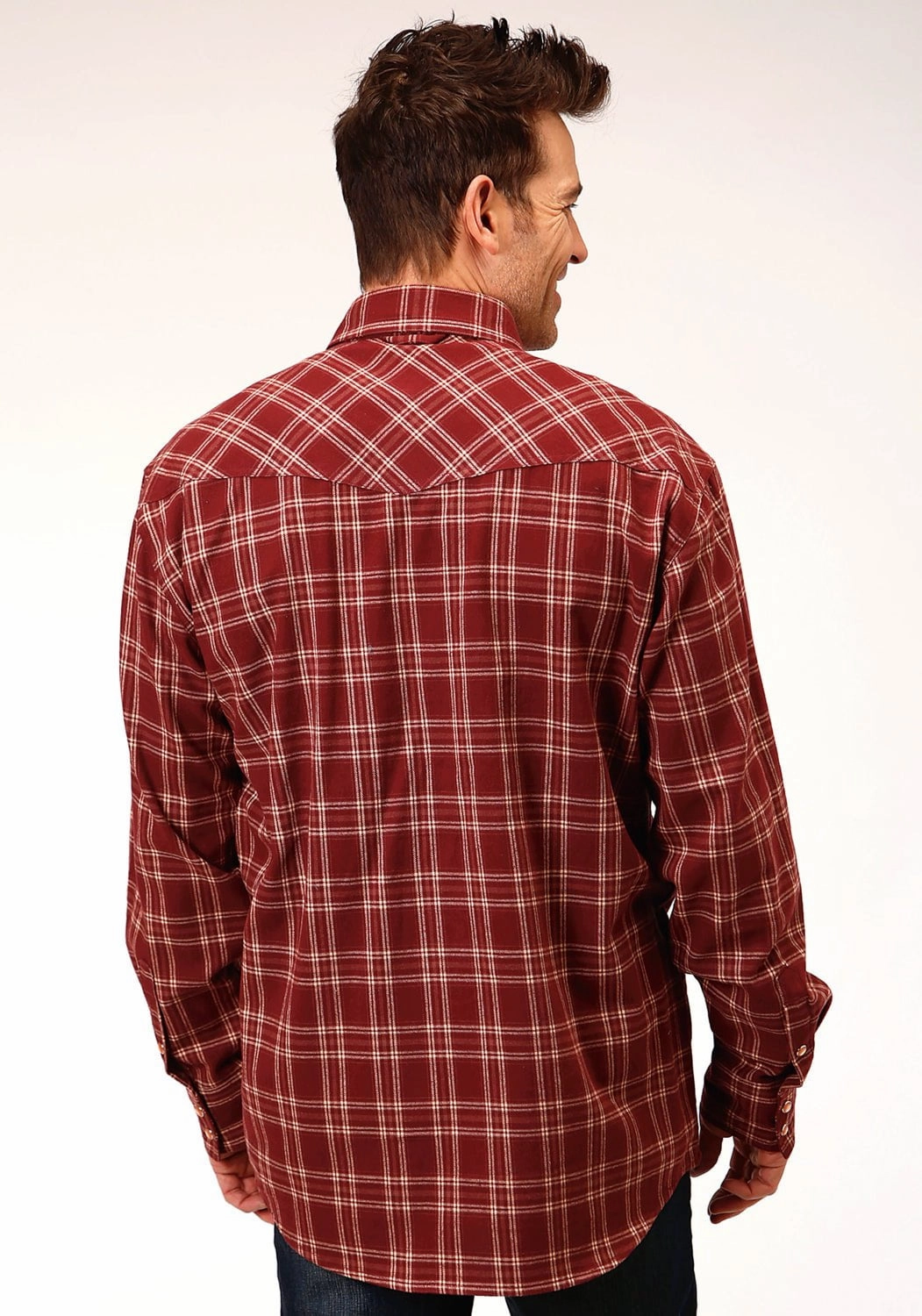 Lightweight Wear Roper Mens Wine 100% Cotton Unlined Flannel Plaid L/S Shirt