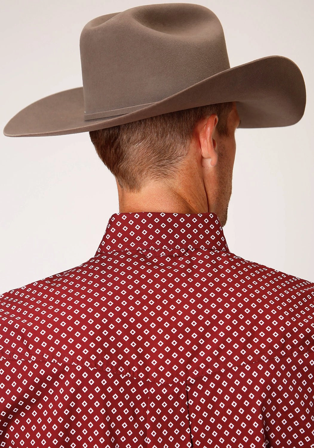 Casual Hangout Chic Ensemble Roper Mens Wine Cotton Blend Diamond Poplin BD L/S Btn Shirt