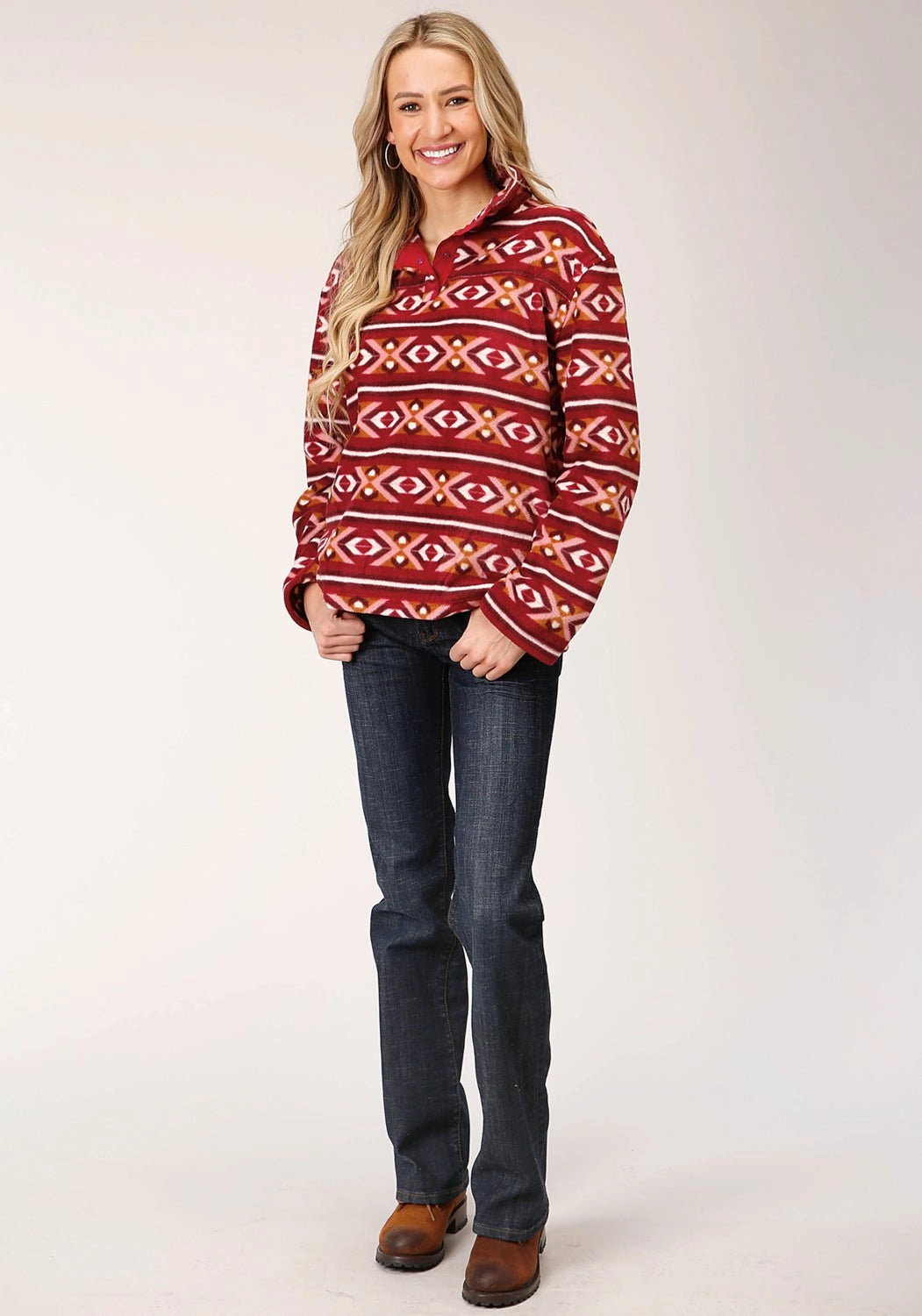 Go-To Basic Roper Womens Berry Polyester Aztec Fleece Jacket