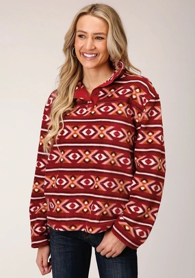 Roper Womens Berry Polyester Aztec Fleece Jacket Everyday Essentials Party Look Classic Wear Spring Mood Trendy Roper Womens Berry Polyester Aztec Fleece Jacket