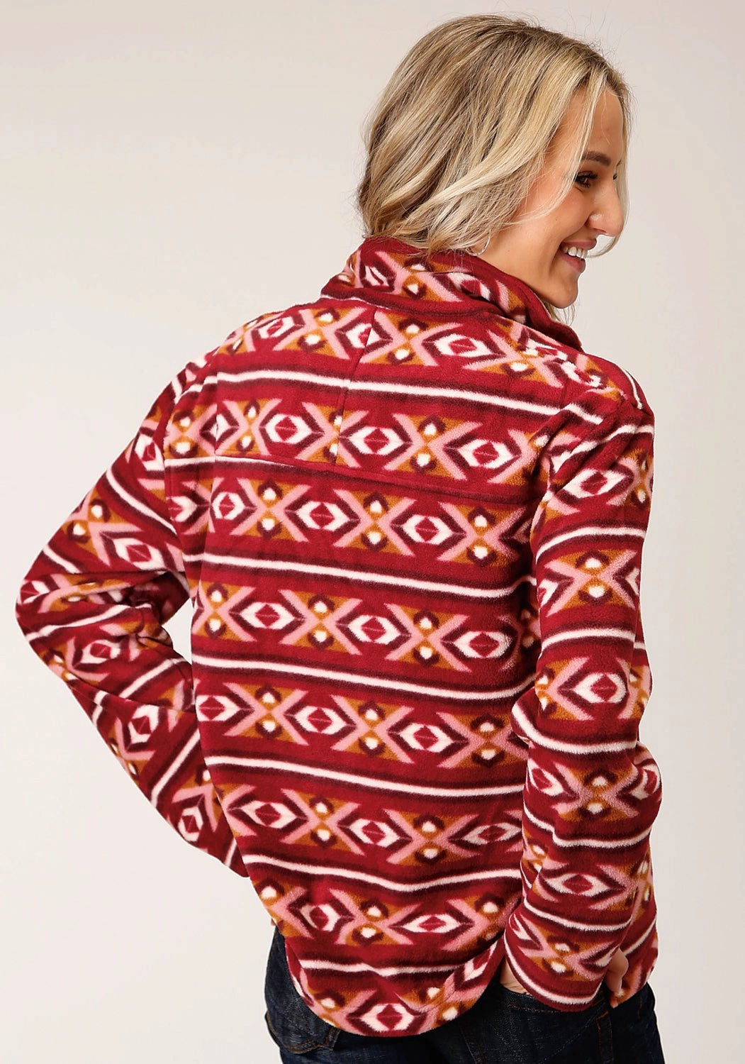 Roper Womens Berry Polyester Aztec Fleece Jacket Everyday Wear Classic Gym Ready