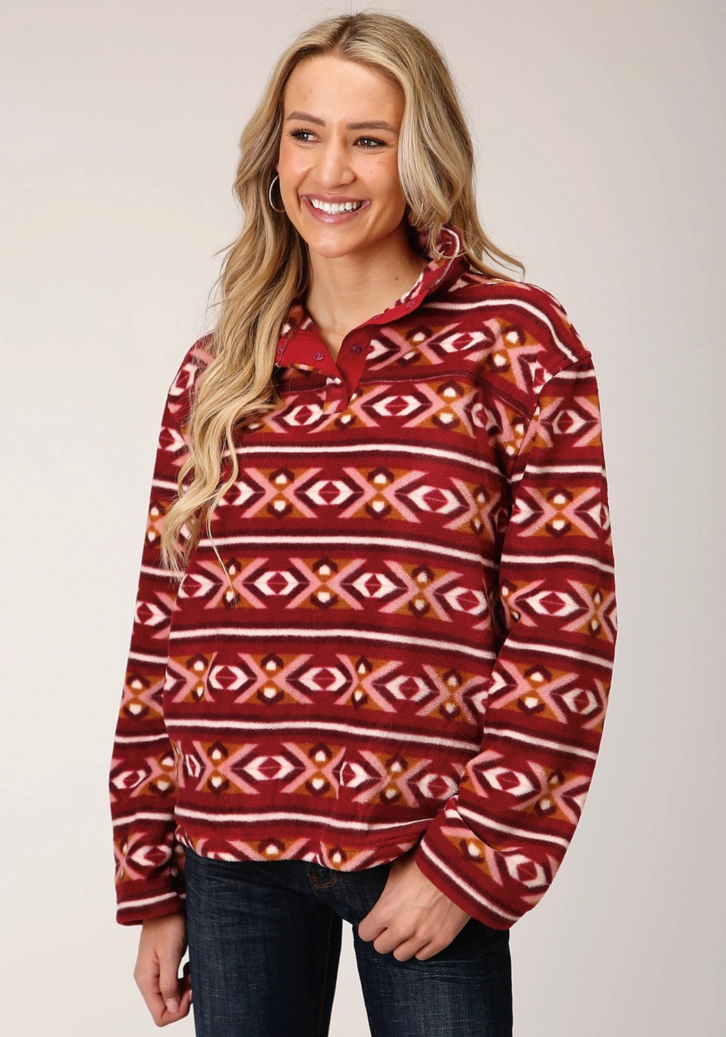 Party Look Classic Wear Spring Mood Trendy Roper Womens Berry Polyester Aztec Fleece Jacket
