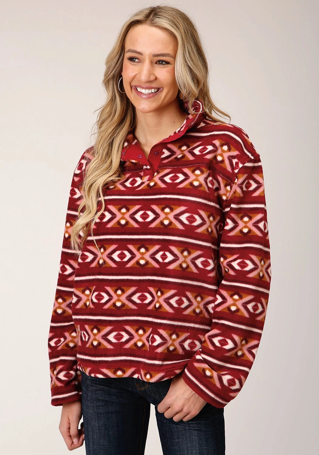 Roper Womens Berry Polyester Aztec Fleece Jacket Weekend Style Outdoor Adventure Fit and Comfort