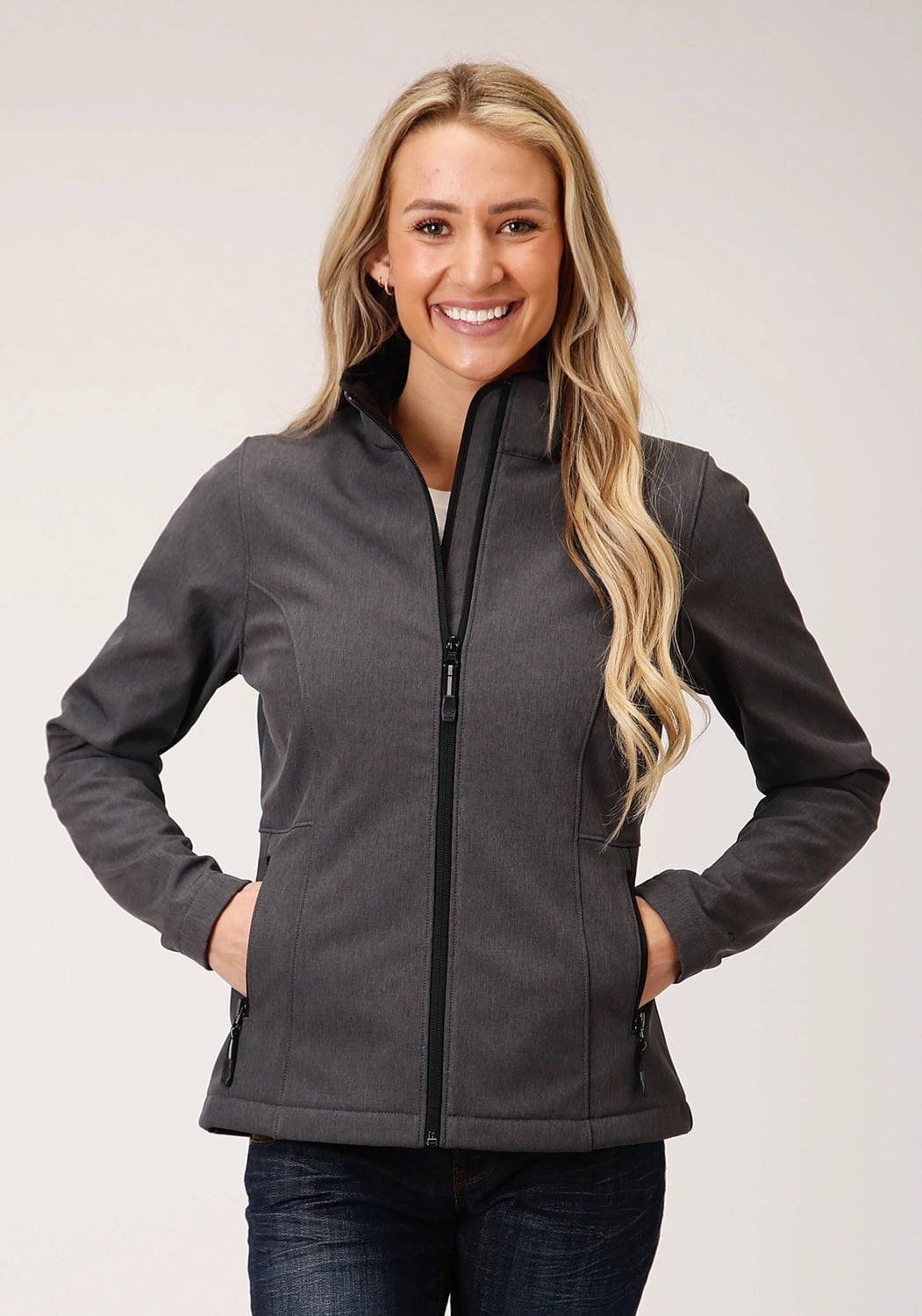 Roper Womens Heather Grey Polyester Softshell Jacket Family Style Slim