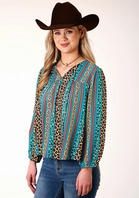 Roper Womens Multi-Color Rayon/Nylon Leopard Stripe L/S Blouse Trusted Comfort Roper Womens Multi-Color Rayon/Nylon Leopard Stripe L/S Blouse Relaxed Design Style