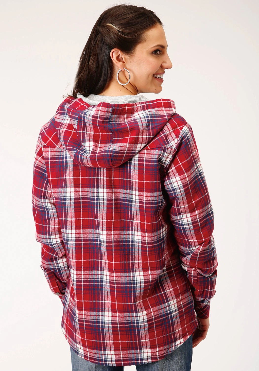 Minimalist Rainy Day Vintage Lover Roper Womens Red/White 100% Cotton Thermal Lined Hooded Jacket
