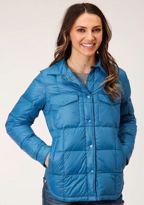 Roper Womens Teal Blue Nylon Parachute Down Fill Jacket Daily Fit Minimalist Traveler Gear Bold Look Roper Womens Teal Blue Nylon Parachute Down Fill Jacket