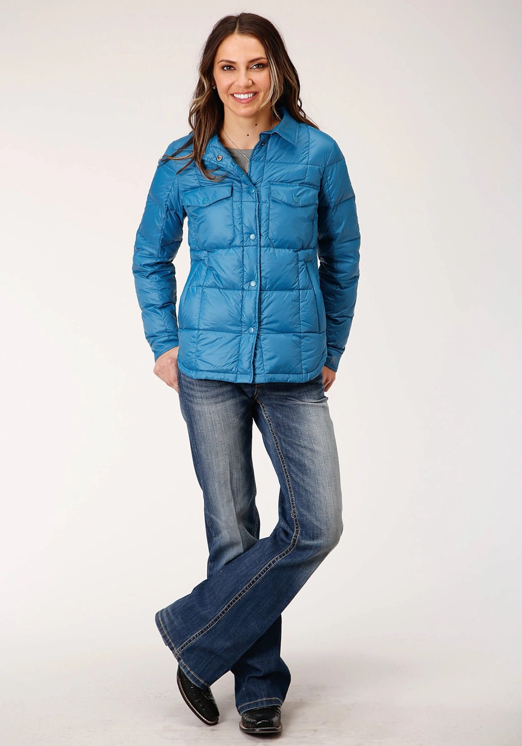 Roper Womens Teal Blue Nylon Parachute Down Fill Jacket Functional Comfort