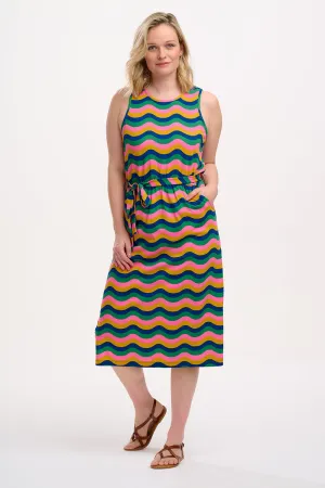 Rory Jersey Midi Dress in Rainbow Waves Breathable wear Rory Jersey Midi Dress in Rainbow Waves Breezy Fit Layered Comfort