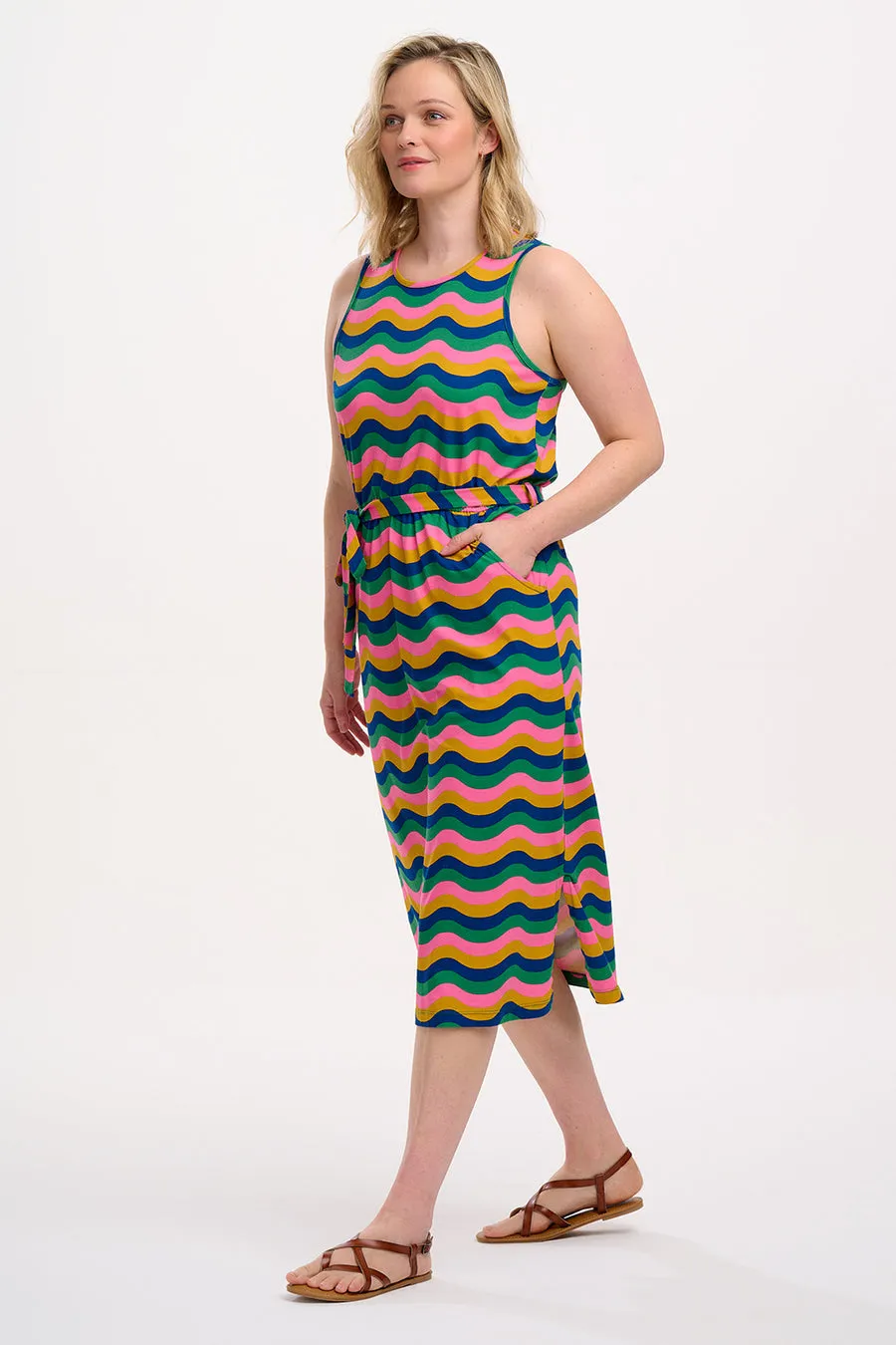 Calm Silhouette Rory Jersey Midi Dress in Rainbow Waves