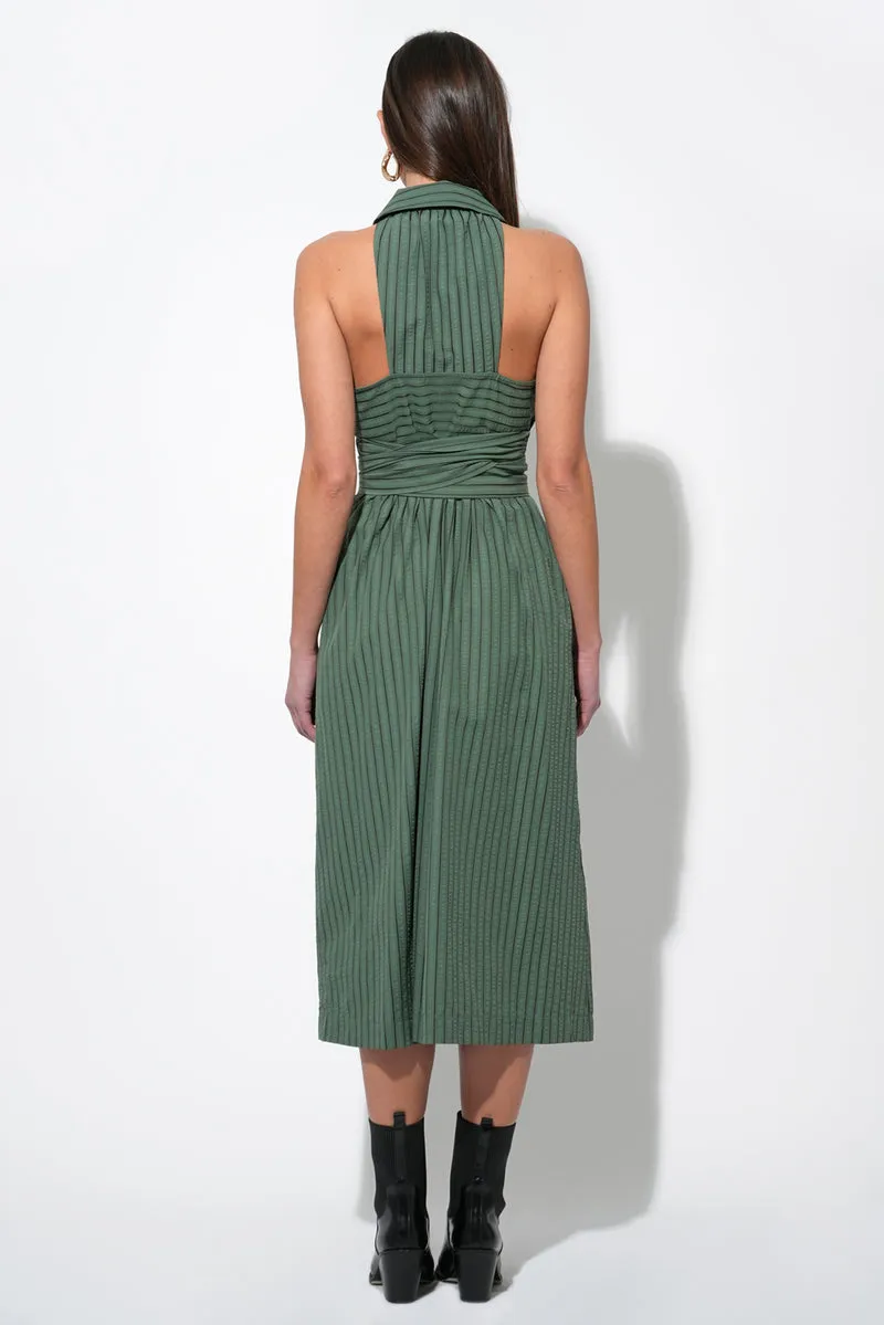 ROSA FLUTTER HALTER COLLARED DRESS Sheer Panel