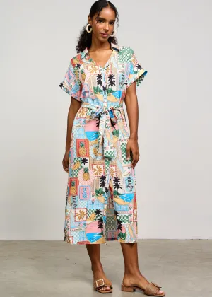 ROSA PRINTED BUTTON FRONT MIDI DRESS Layerable Piece Classic Movement Balanced Texture ROSA PRINTED BUTTON FRONT MIDI DRESS