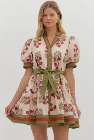 Rosalie Floral Tie Waist Mini Dress in Ecru Closet Staple Rosalie Floral Tie Waist Mini Dress in Ecru Relax Layers ConvertibleNeckline