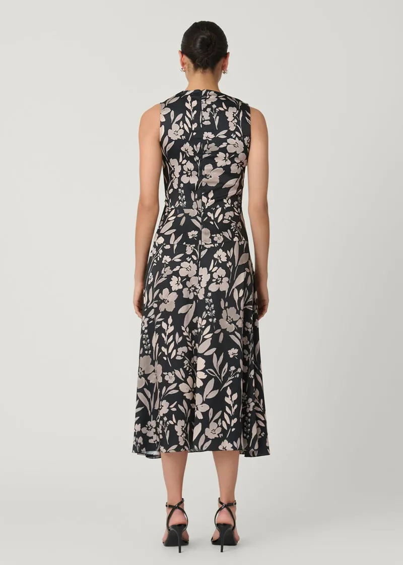 Smooth Drape Rosetta Dress in Jet/Ecru