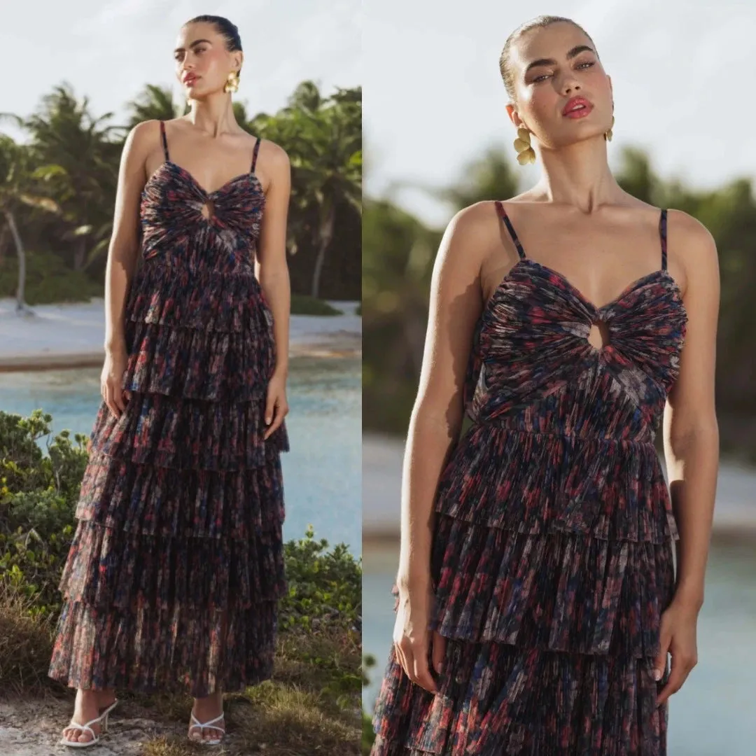Classic Grace Texture Softness Rosey Gown in Navy Tropical Garden