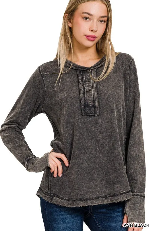 Comfy Flex Emilee Washed Thumb Hole Cuffs Long Sleeve Top