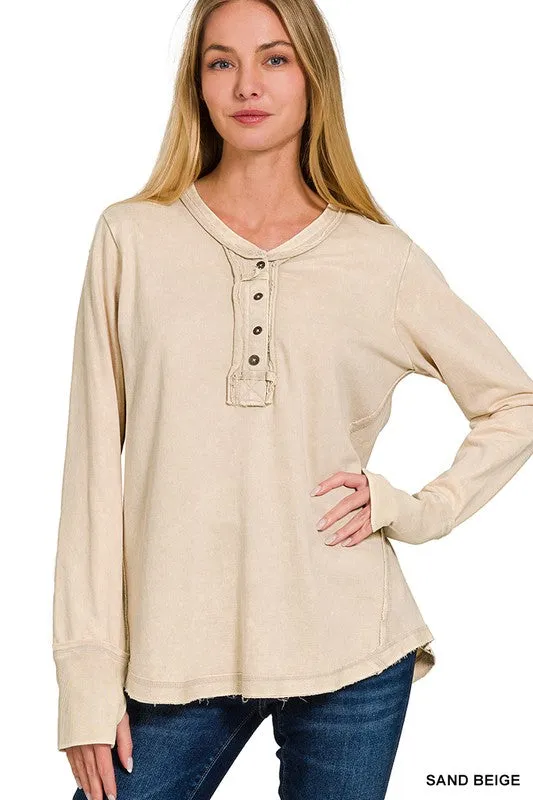 Oversized Silhouette Emilee Washed Thumb Hole Cuffs Long Sleeve Top