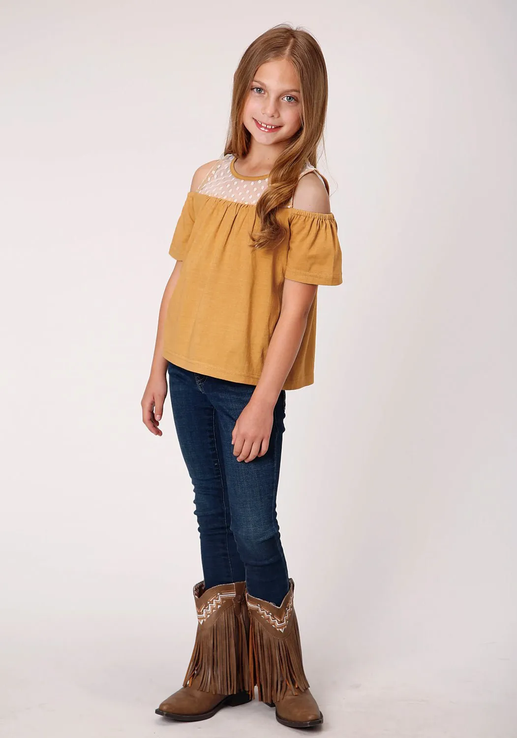 All-Day Wear Roper Girls Yellow 100% Cotton Dip Dyed S/S Tunic