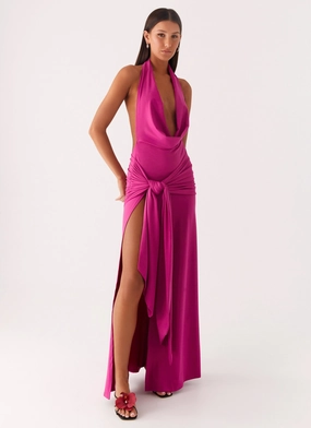 Rowan Ray Cowl Maxi Dress - Fuchsia Essential Comfort Fit Rhinestone-Detail Unlined Look Rowan Ray Cowl Maxi Dress - Fuchsia