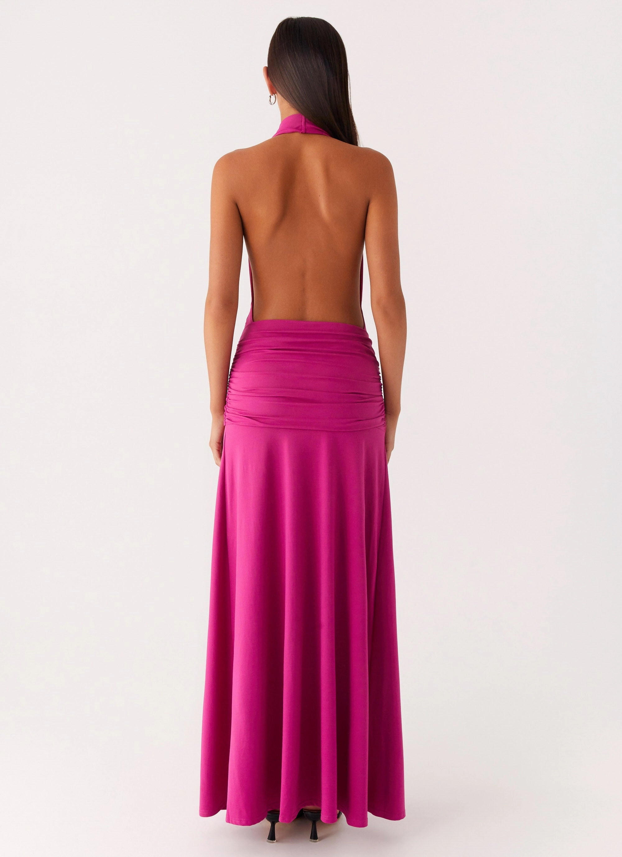 Rowan Ray Cowl Maxi Dress - Fuchsia button detail