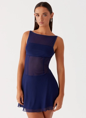 Roxanne Mini Dress - Navy MoistureWicking Layer Matte Fabric Coastal Chic Roxanne Mini Dress - Navy
