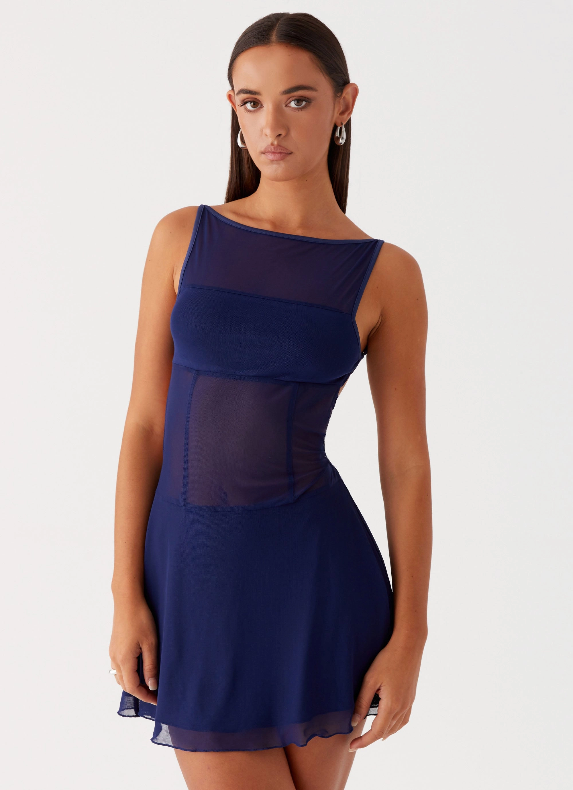 Matte Fabric Coastal Chic Roxanne Mini Dress - Navy