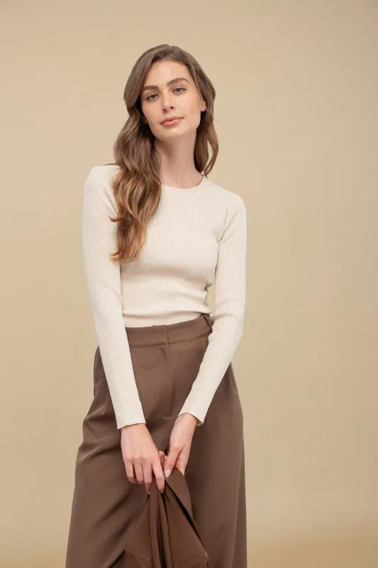 Ruby Rib Knit Crewneck Pullover Chic Cut Easy-Going Style