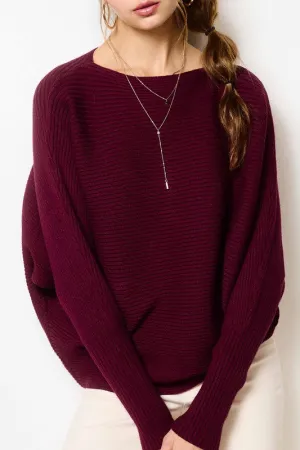 Ruby Ribbed Boat Neckline Bubble Sleeve Sweater Top RelaxedFit petite size Chilly Day Essentials Ruby Ribbed Boat Neckline Bubble Sleeve Sweater Top